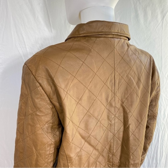Dialogue Quilted Leather Golden Mahogany Colored Mid Century Style Jacket - Picture 5 of 9